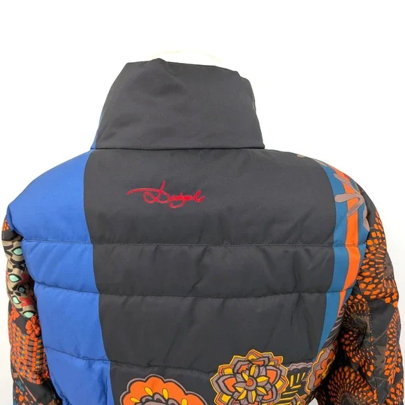 Desigual Puffer Jacket Women's 40 Multicolor Patchwork Print Statement - Picture 8 of 13